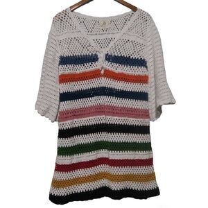 Muche et Muchette Crochet Dress Boho Striped Rainbow Beach‎ Cover Up V-neck OS